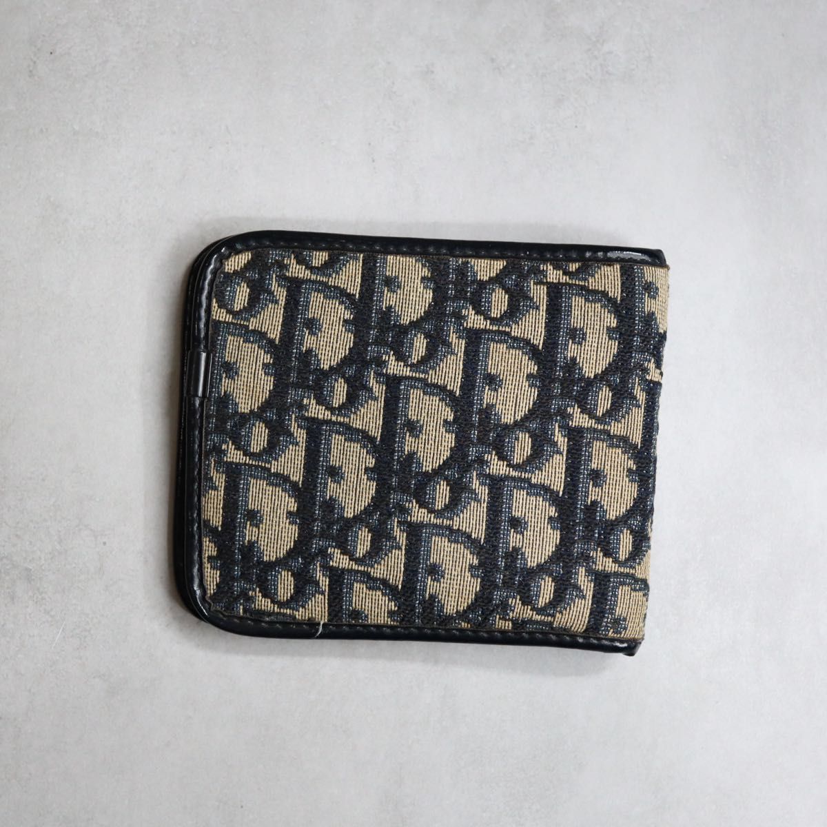 Christian Dior クリスチャンディオール トロッターバイフォールドウォレット ジャガード レザー ネイビー ベージュ TROTTER