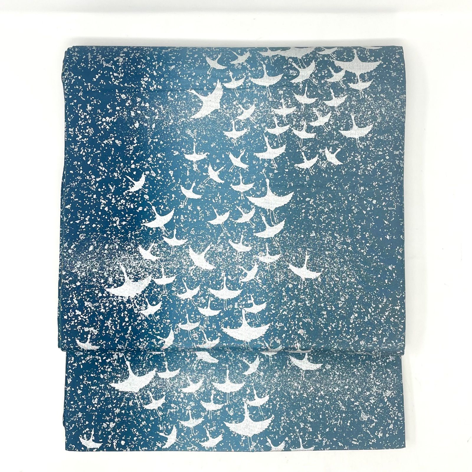 袋帯 ］正絹 ブルー 青 水色 緑 黄色 群鶴 鶴 ぼかし 訪問着 踊り 舞踊