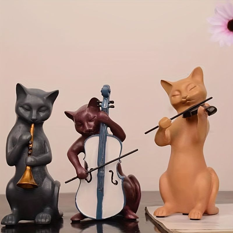  オブジェ 置物 バイオリン チェロ トランペットを弾いているネコ ねこ 猫 3個セット インテリア リビング ダイニング 玄関 寝室 装飾 オーナメント 樹脂 プレゼント ギフト オシャレ ユニークデザイン ミニサイズ ドライフラワー 置物 インテリア小物