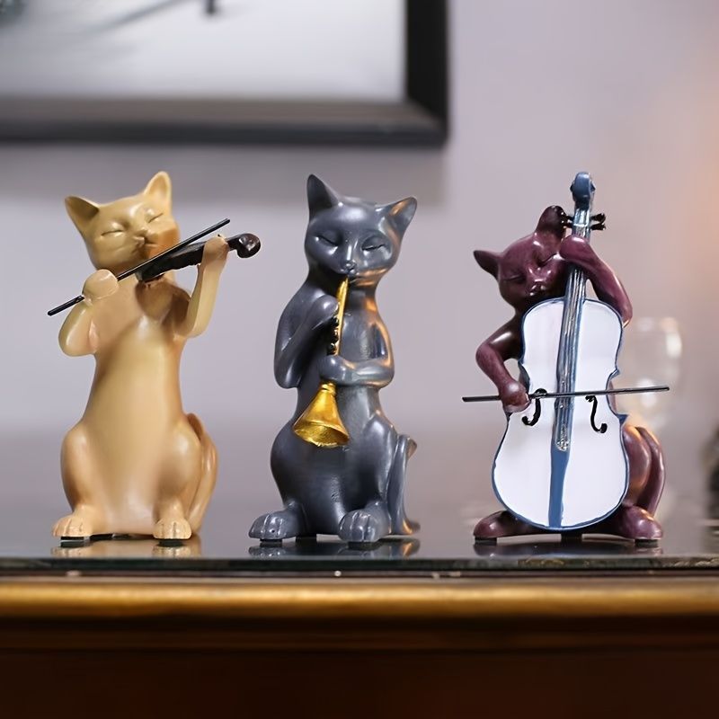 オブジェ 置物 バイオリン チェロ トランペットを弾いているネコ ねこ 猫 セット インテリア リビング ダイニング 玄関 寝室 装飾 オーナメント 樹脂 プレゼント ギフト オシャレ ユニークデザイン ミニサイズ