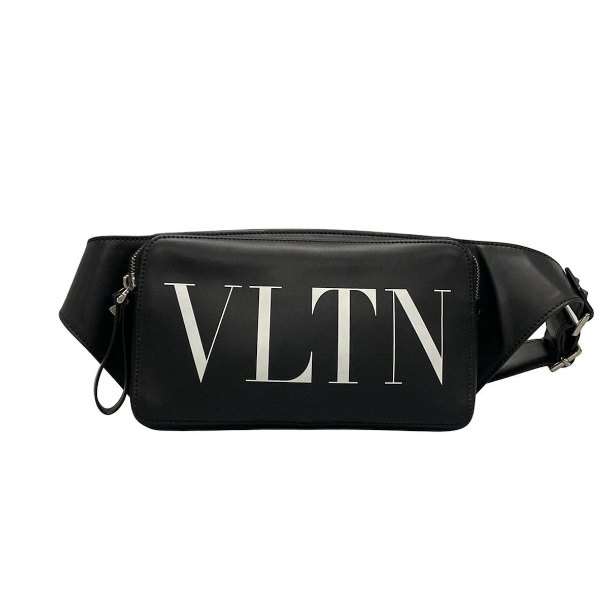 VALENTINOGARAVANI バレンチノガラバーニ ウエストポーチ VLTN ジップアップ ベルト バッグ 黒×白 赤タグ スタッズ レザー
