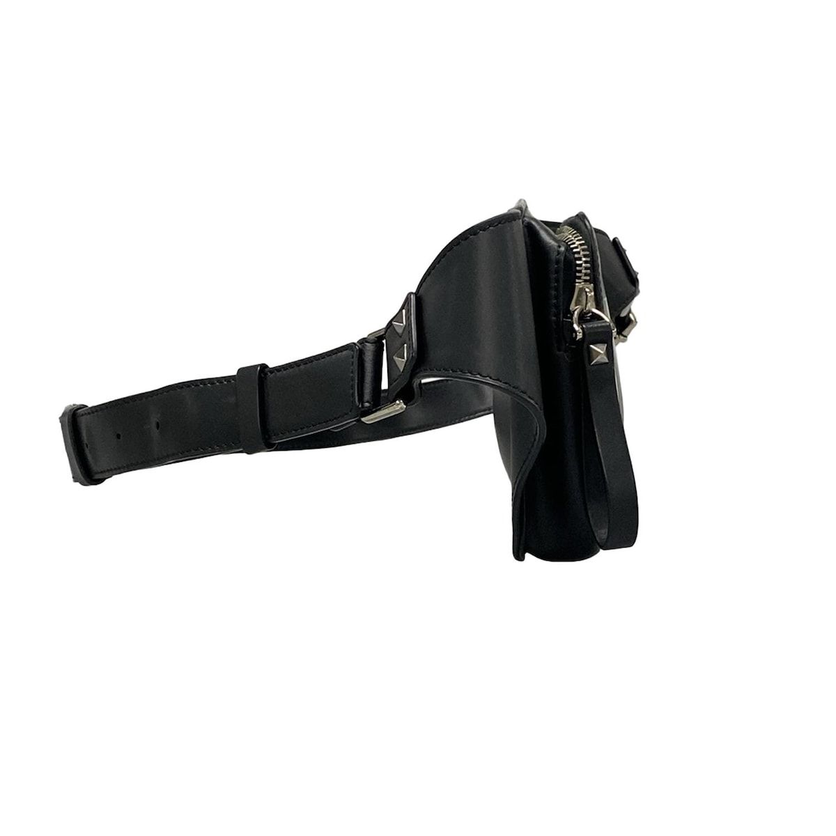 VALENTINOGARAVANI バレンチノガラバーニ ウエストポーチ VLTN ジップアップ ベルト バッグ 黒×白 赤タグ スタッズ レザー