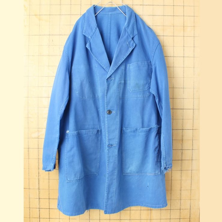 70 s 80 フランス La Seore ダメージワークコート メンズL相当 ブルー ユーロ ヨーロッパ古着 082725 aw 69