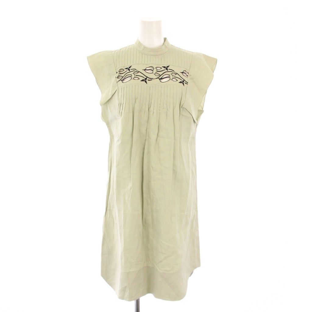 クロエ CHLOE フレアワンピース ひざ丈 ノースリーブ 刺繍 麻 リネン