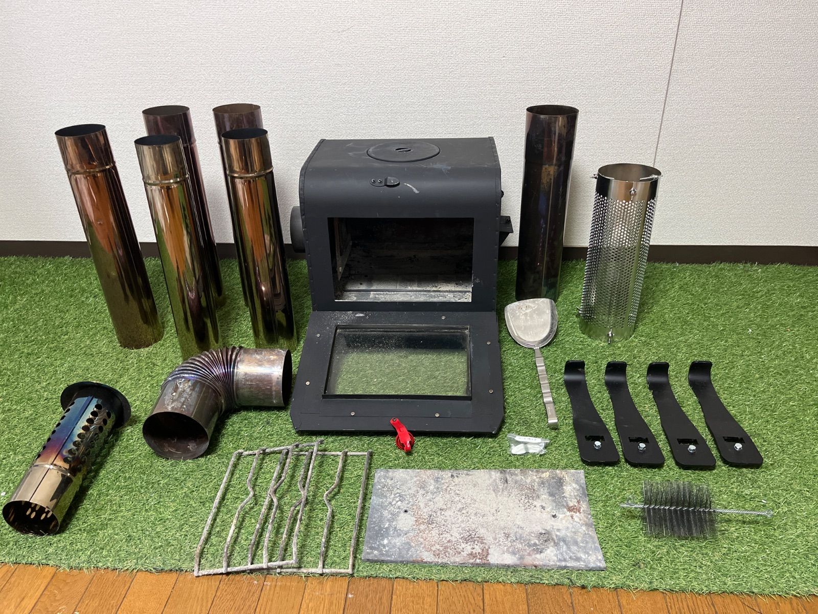 新保製作所 ミニ薪ストーブ ROSE ローズ 脚長さん 付 煙突左出し / 薪