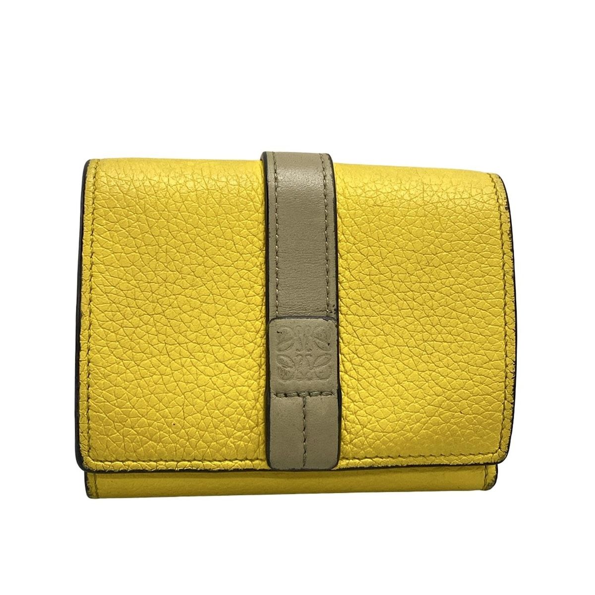 LOEWE 三つ折り財布　イエロー LOEWE(ロエベ) 3つ折り財布 - イエロー×グレー レザー - メルカリ