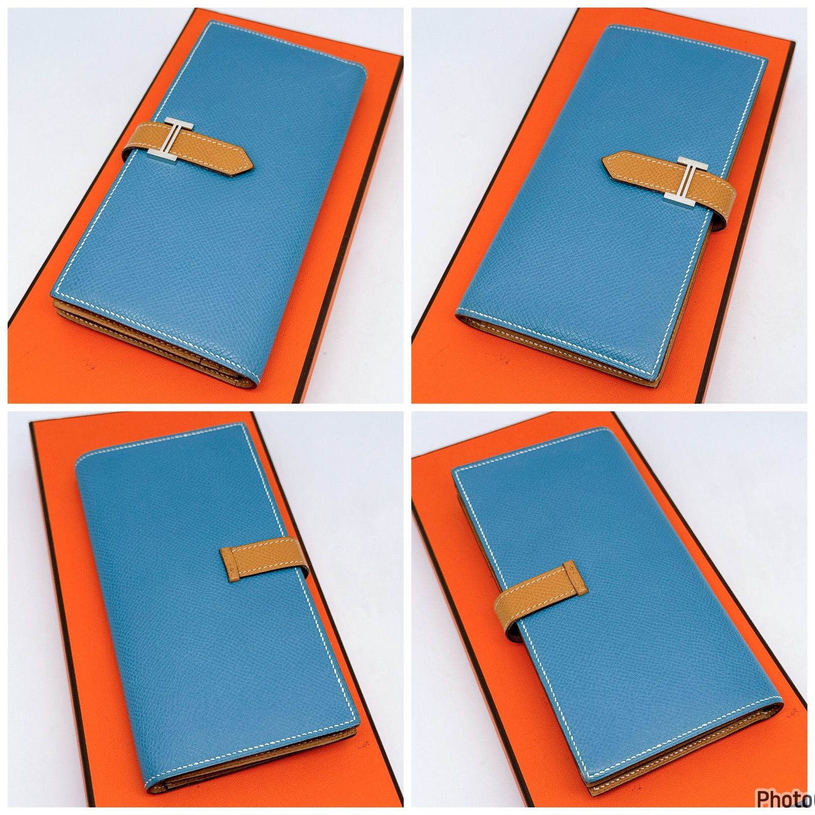 新品に近い❤️エルメス✨ベアン✨スフレ✨ブルー✨二つ折り長財布 エルメス ベアン スフレ 二つ折り 長財布 ブルー シルバー金具 レザー