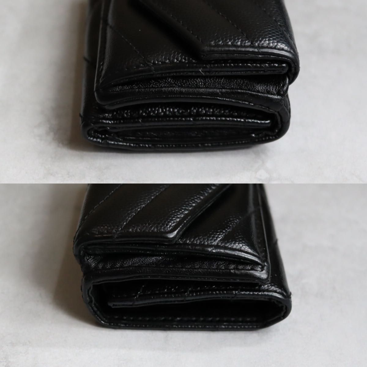 サンローラン カサンドラ 三つ折り財布 キャビアスキン ブラック　黒　ゴールド 人気・美品】Yves Saint Laurent イヴ サンローラン キャビアスキン