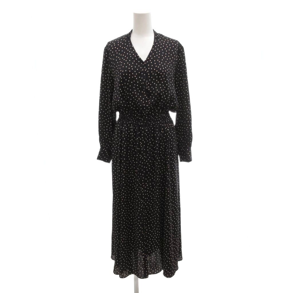 アナイ ANAYI 20 AW ロングワンピース 38 長袖 マキシ ロング ドット 総柄 黒 ブラック AE