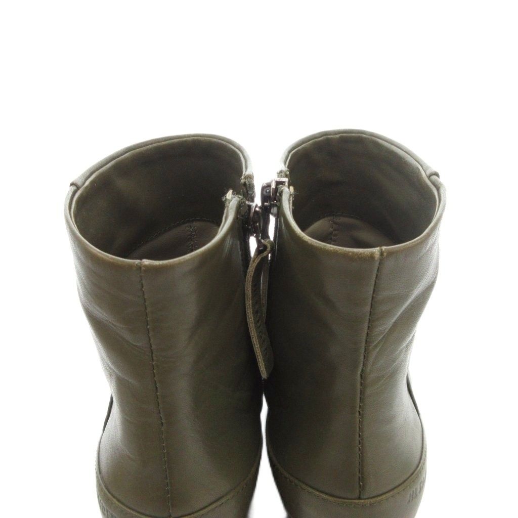  ジルサンダー JIL SANDER NAVY ショートブーツ 37.5 シューズ サイドジップ ウェッジソール レザー カーキ AE ブーツ 靴