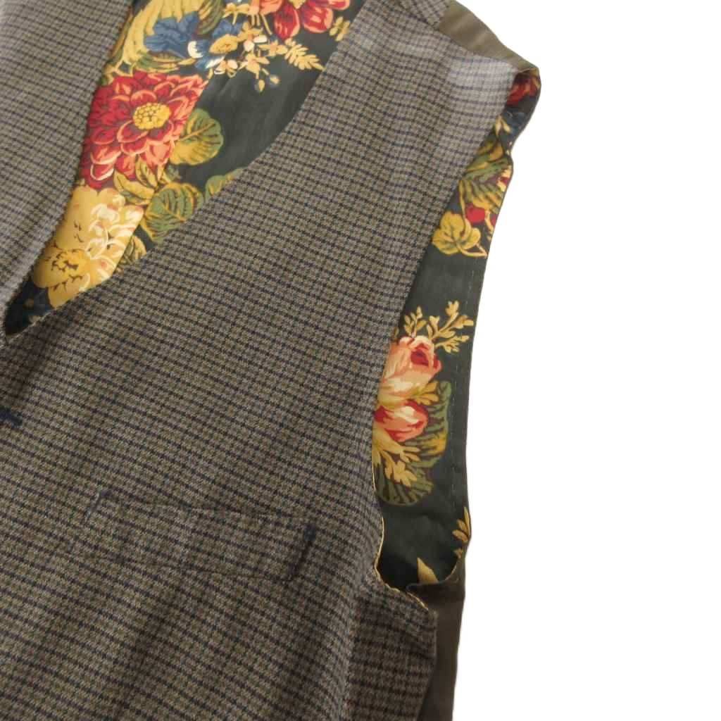 ポールスミス PAUL SMITH ベスト ジレ L チェック 総柄 裏地花柄 茶