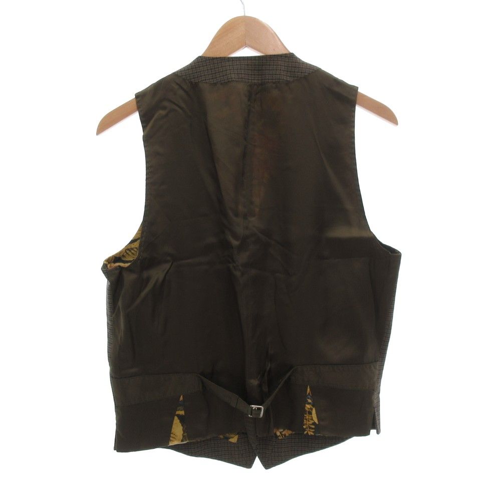 ポールスミス PAUL SMITH ベスト ジレ L チェック 総柄 裏地花柄 茶