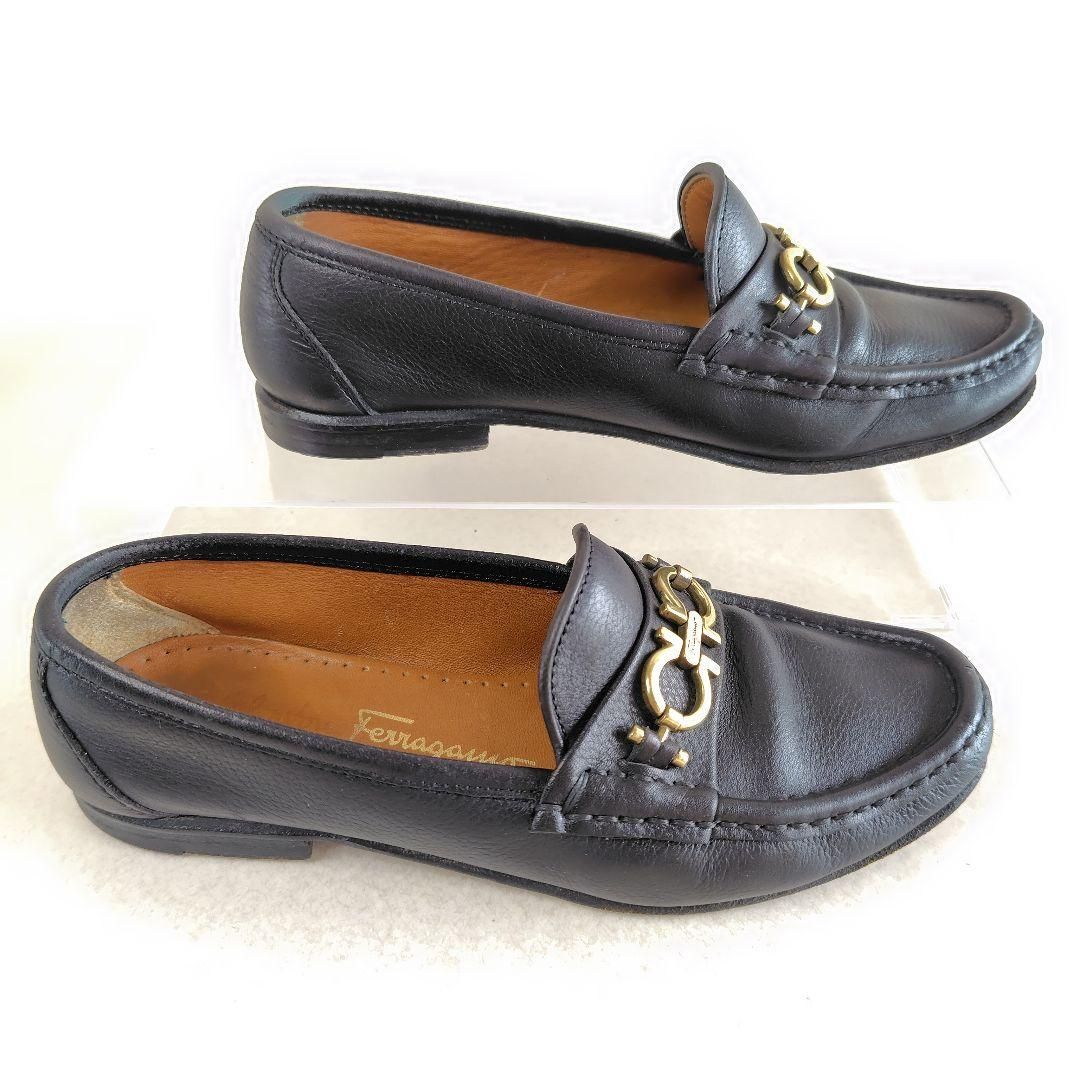 フェラガモ ローファー 革靴 5 ガンチーニ ローヒール ブラック 22cm