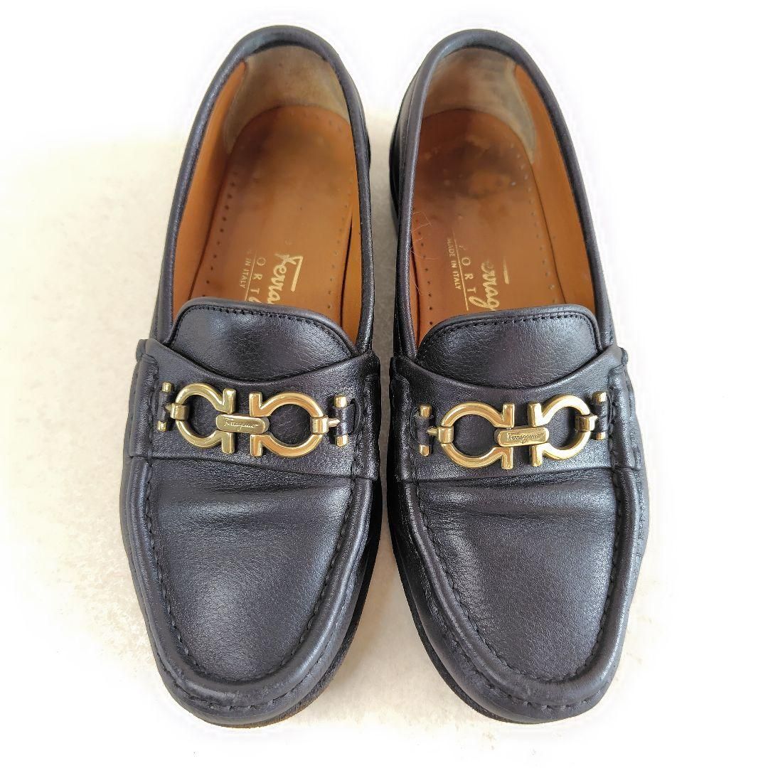 フェラガモ　ガンチーニ　ローファー　5㎝ヒール フェラガモ ローファー 革靴 5 ガンチーニ ローヒール ブラック 22cm