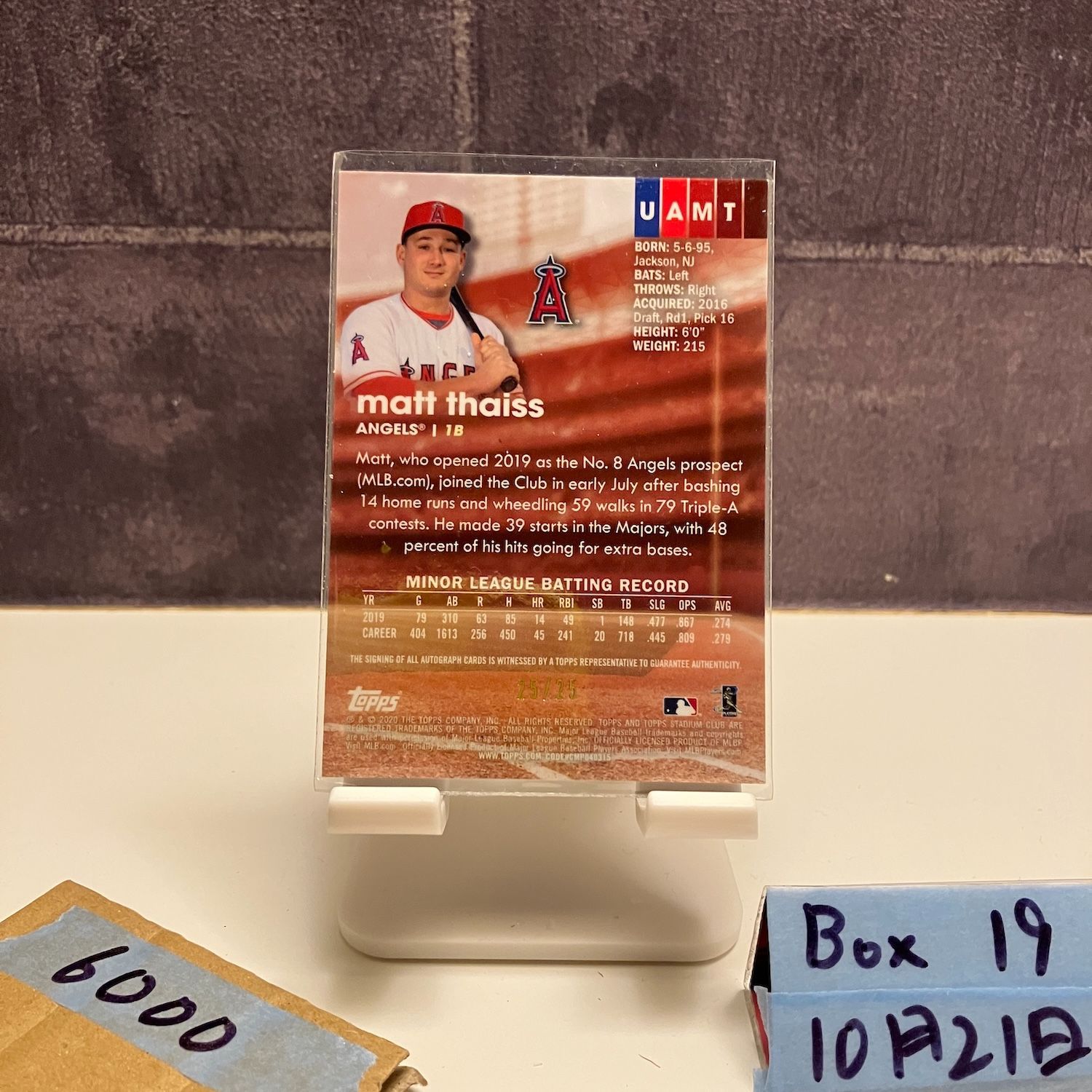 2020 Topps Stadium Club Chrome Matt Thaiss 25/25 直筆サインカード