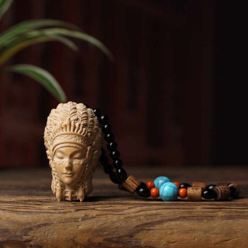 仏教美術 新作 高級柘植木彫 インディアンの美女 天然木製ハンドメイド