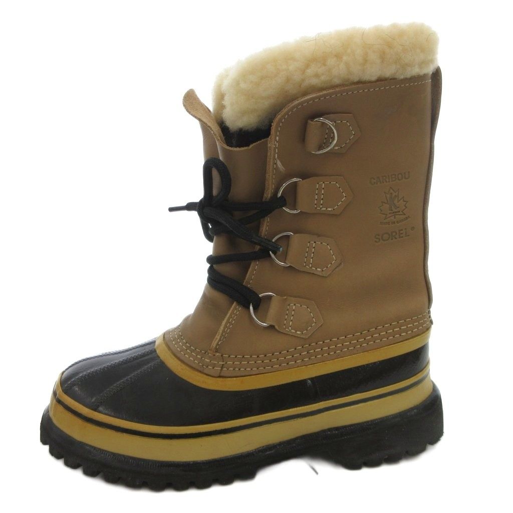 ソレイユ SOLEIL カリブー スノーブーツ レースアップ ボア 5 ベージュ メイプルロゴ カナダ製 FF