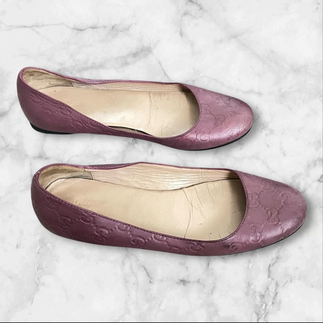 GUCCI グッチ GG柄 バレエシューズ 36.5 ピンク 革 フラット - メルカリ