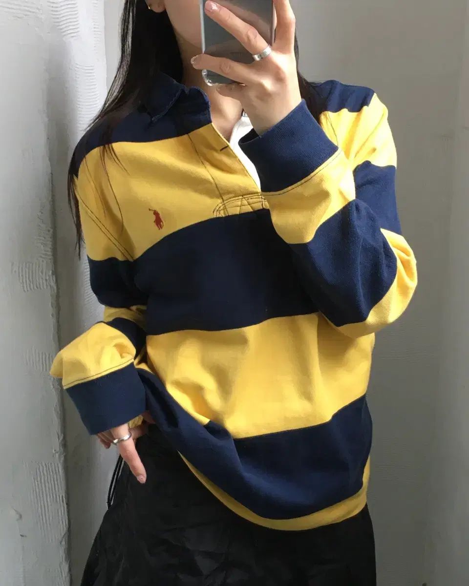 Polo ポロ ラルフローレン イエロー ボーダー柄 ラグビーシャツ