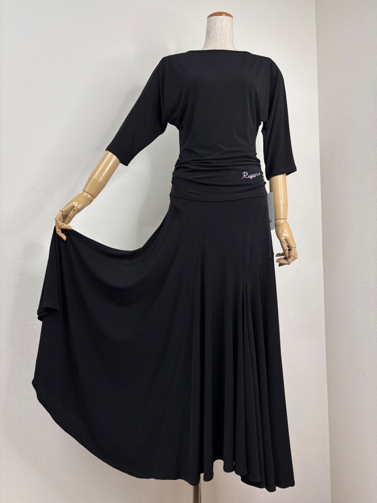  社交ダンス ブラック ドルマンスリーブ 美シルエット セットアップドレス 衣装 Roger ドレス ダンス衣装 社交ダンス