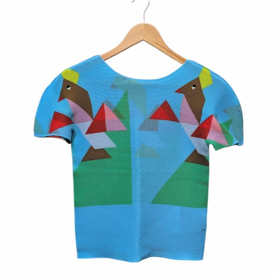 65 me ISSEY MIYAKE ミーイッセイミヤケ ORIGAMI BIRD 折り紙 鳥 デザイン フレンチスリーブ トップス カットソー ブルー