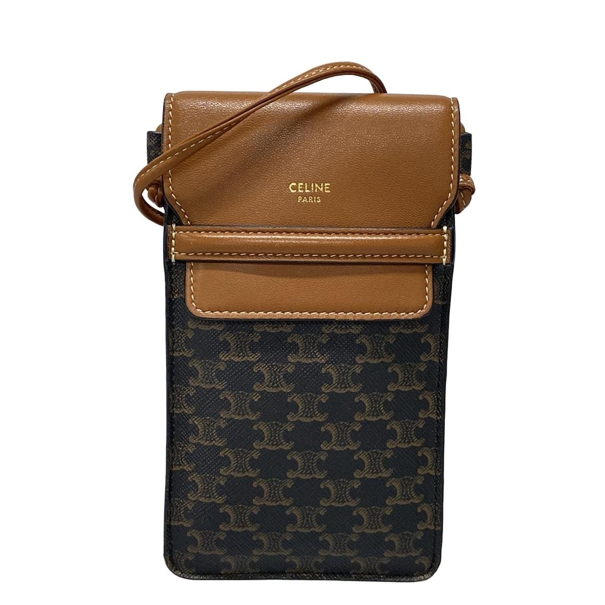 CELINE(セリーヌ) ショルダーバッグ - 黒×ブラウン スマホポシェット