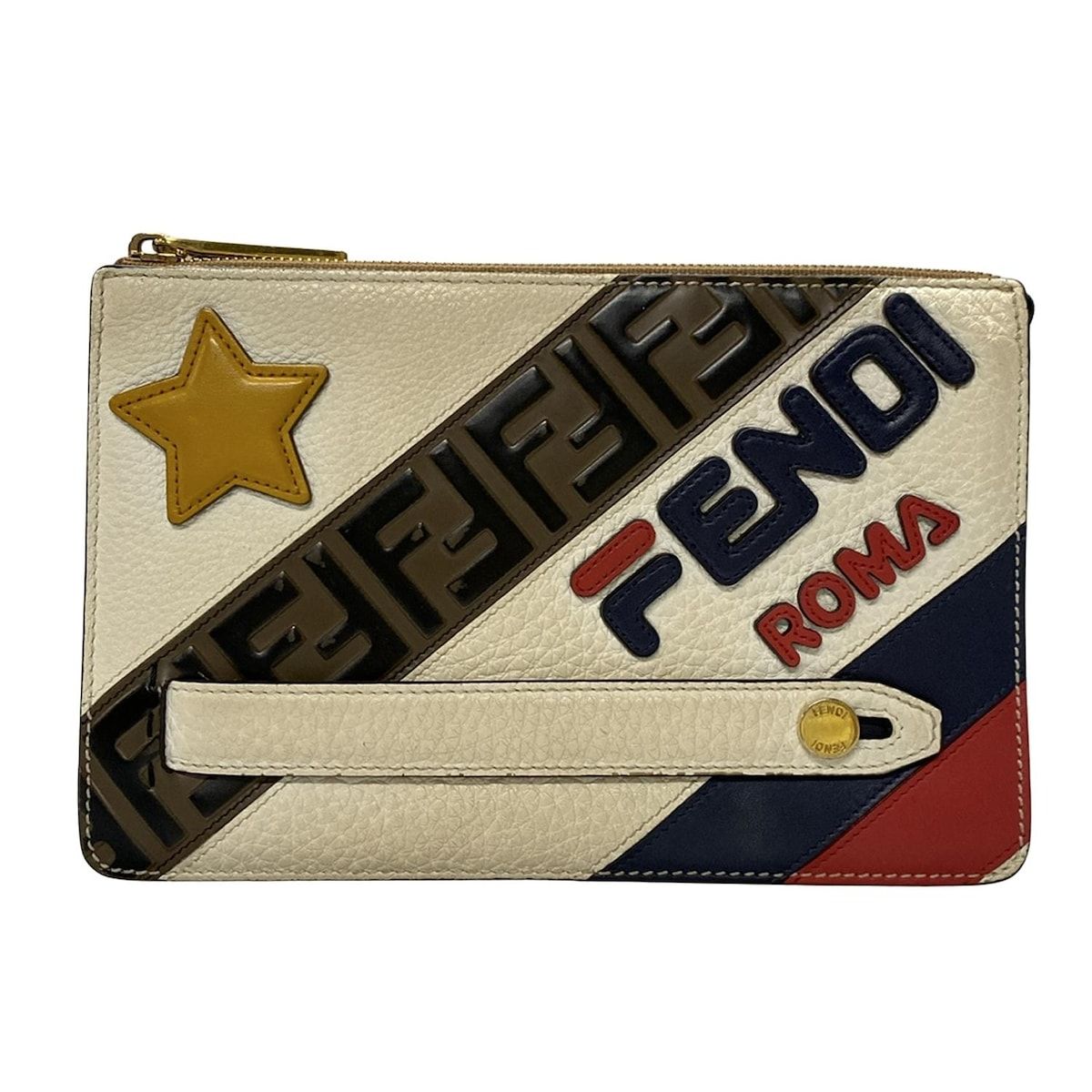 FENDI フェンディ クラッチバッグ 7 VA 350 アイボリー ダークブラウン マルチ FILAコラボ レザー