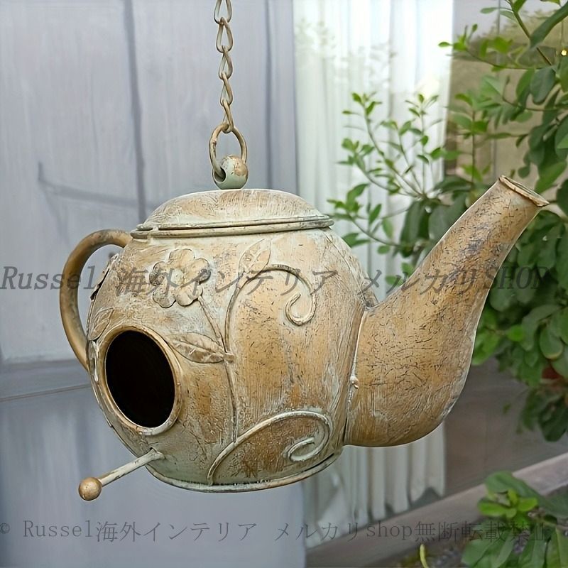 バード フィーダー ティーポット型 ヴィンテージ調 吊り下げ おしゃれ かわいい ガーデン オブジェ アンティーク調 ハウス 鳥 給餌器 野鳥 小鳥 鳥用品 屋外 庭