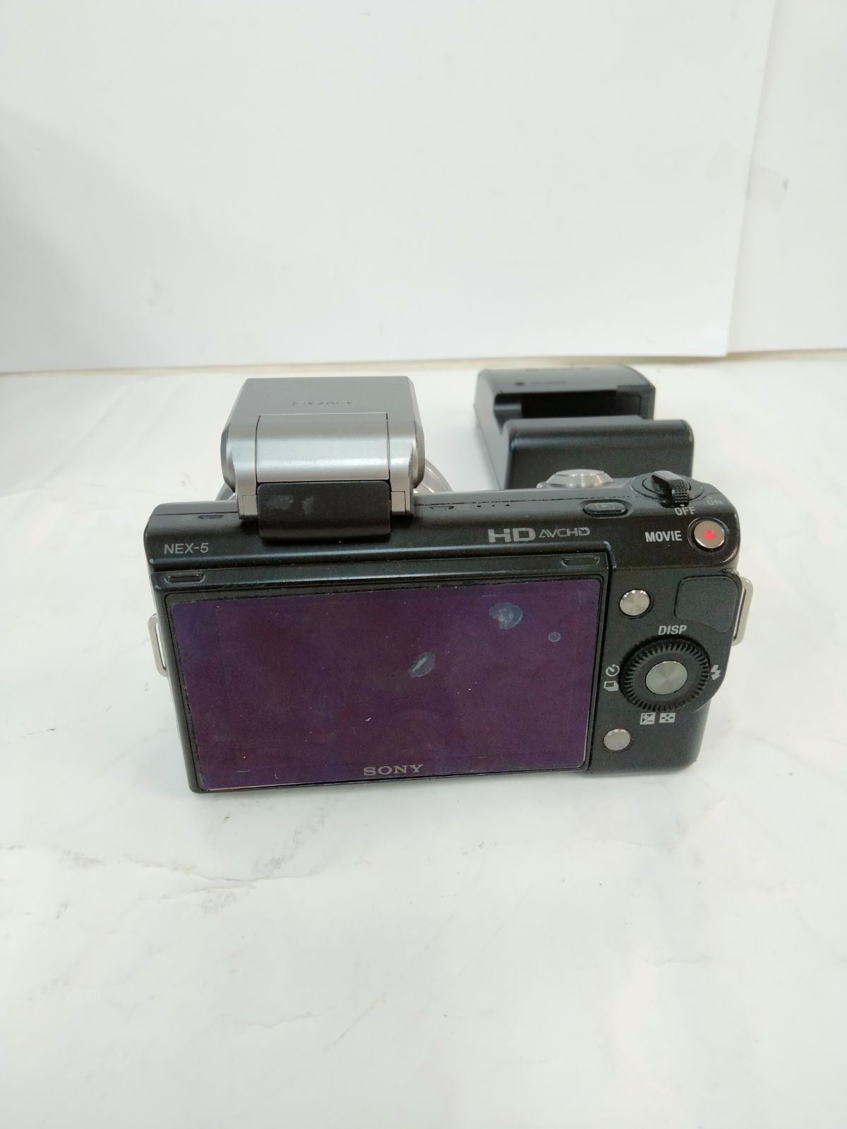SONY α NEX 5 ミラーレス一眼レフカメラ ボディ レンズセット ブラック 1610万画素 通電起動撮影ストロボ発光 済 実行ボタン押せず ストロボ 充電器付 ソニー デジカメ