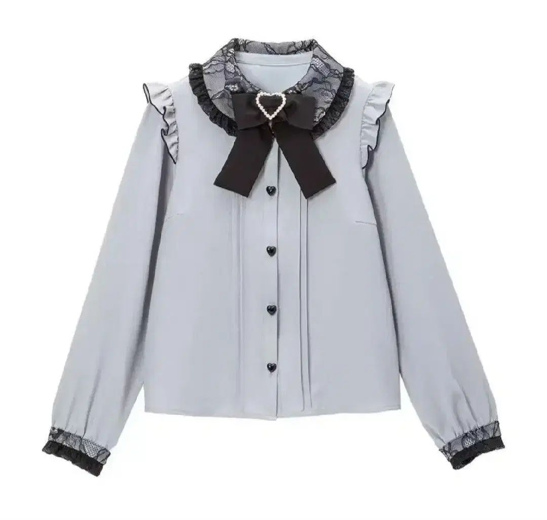 ディアマイラブ ハート バックル ブラウス スカート セット 量産型 ブルーグレー