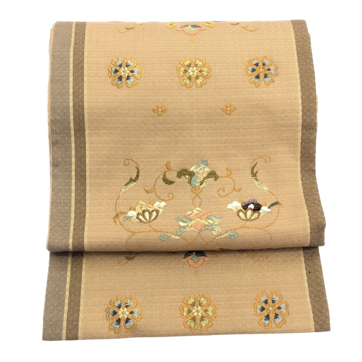 袋帯 刺繍 ベージュ 仕立て上がり 12166