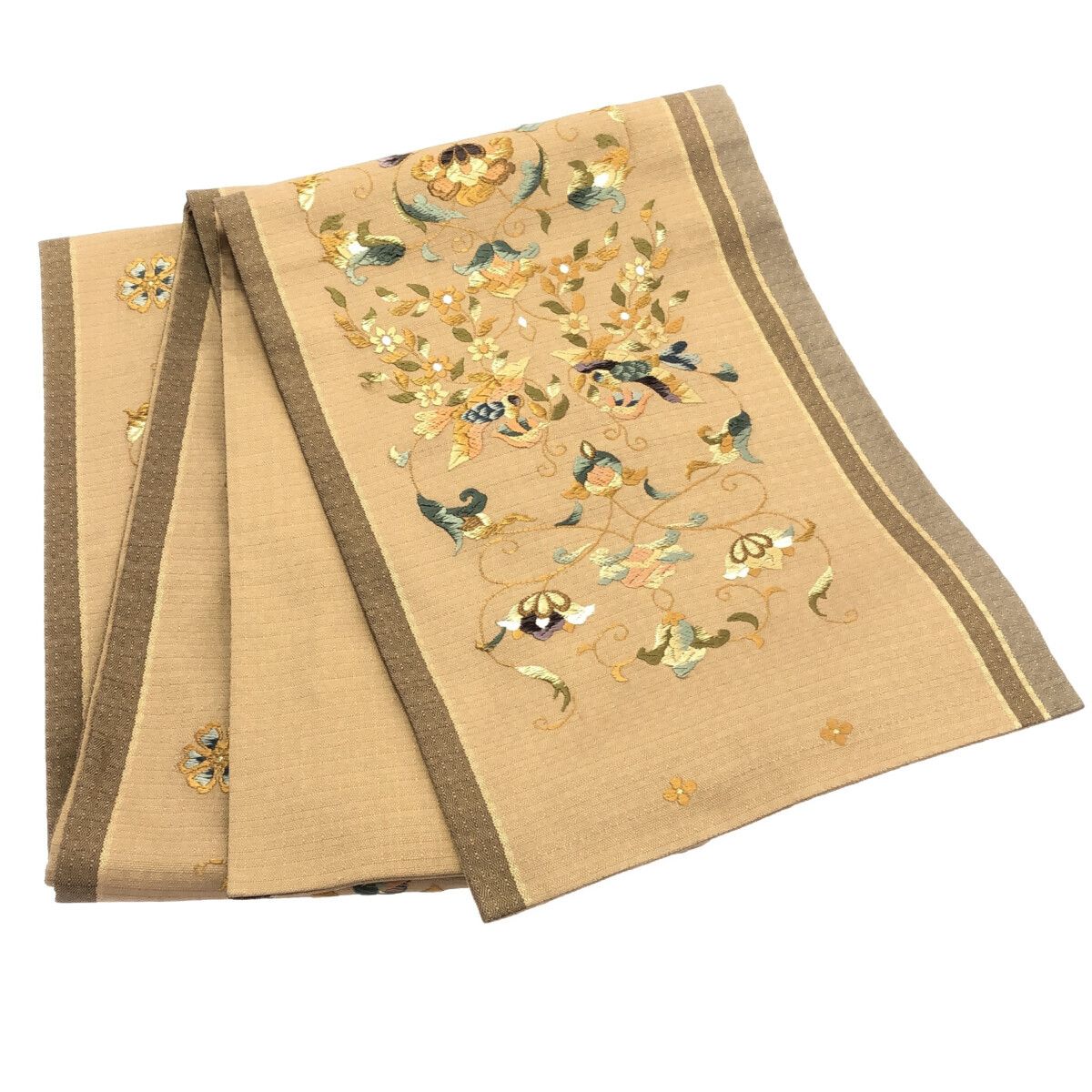 袋帯 刺繍 ベージュ 仕立て上がり 12166