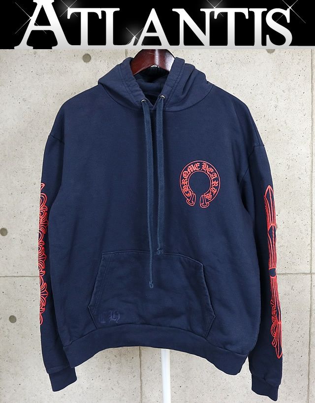 CHROME HEARTS クロムハーツ 袖フローラルクロス パーカー 長袖 メンズ size S 紺 101596