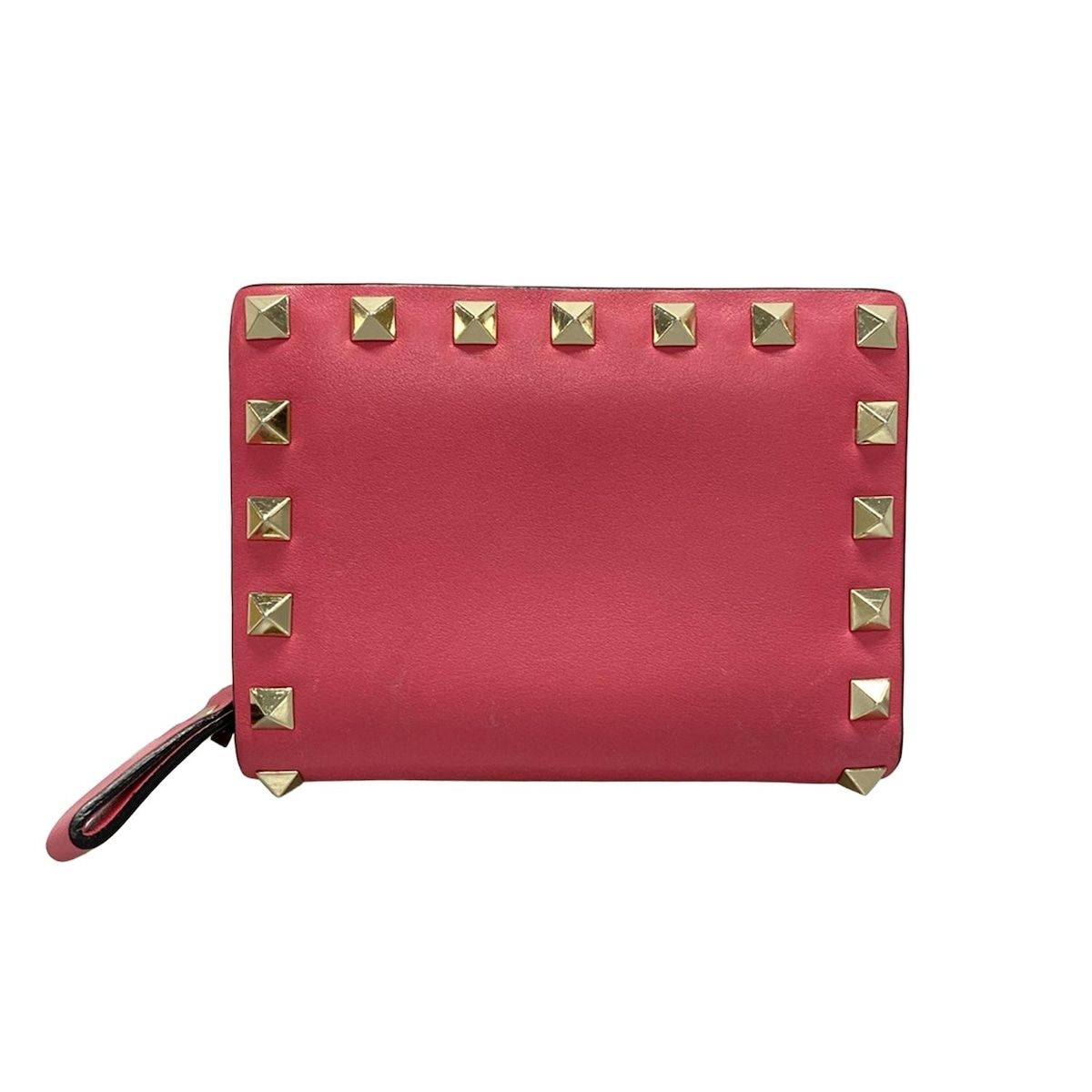 バレンチノガラバーニ 2つ折り財布 ロックスタッズ ピンク×ゴールド スタッズ レザー