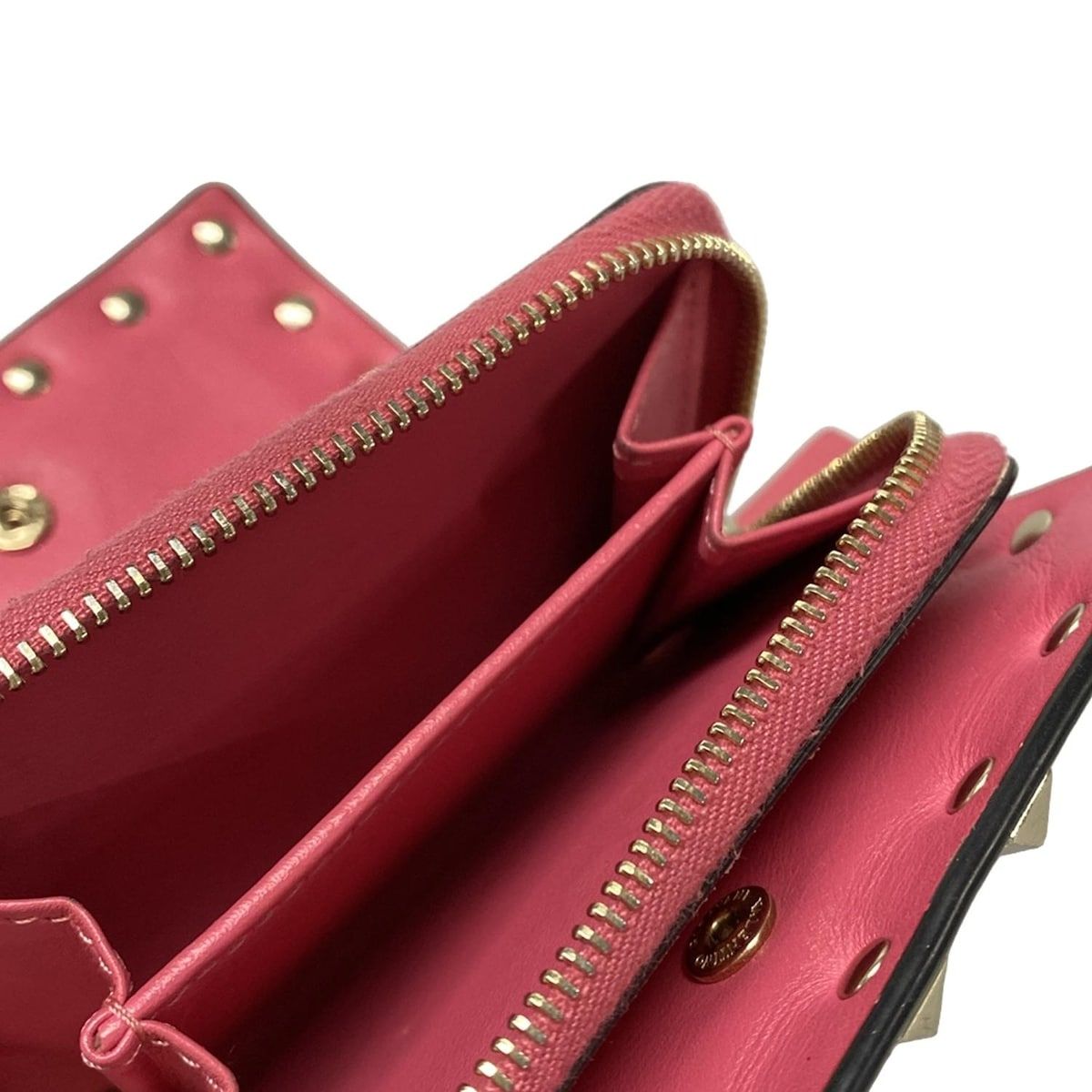  バレンチノガラバーニ 2つ折り財布 ロックスタッズ ピンク×ゴールド スタッズ レザー 二つ折り財布 折り財布