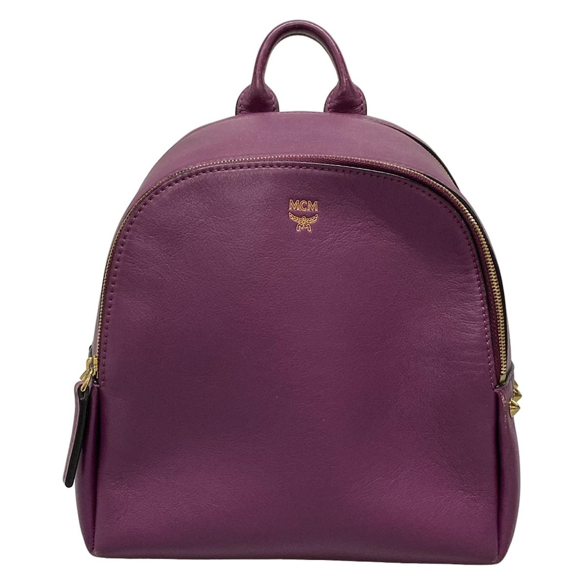 MCM エムシーエム リュックサック パープル×ゴールド ミニバッグ スタッズ レザー