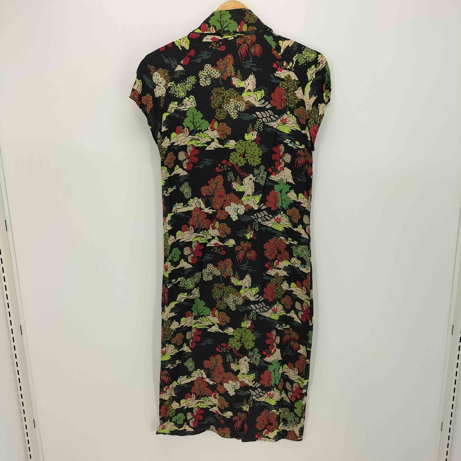 ケンゾージャングル KENZO JUNGLE 総柄 変形 シルク シャツワンピース レディース FR 40