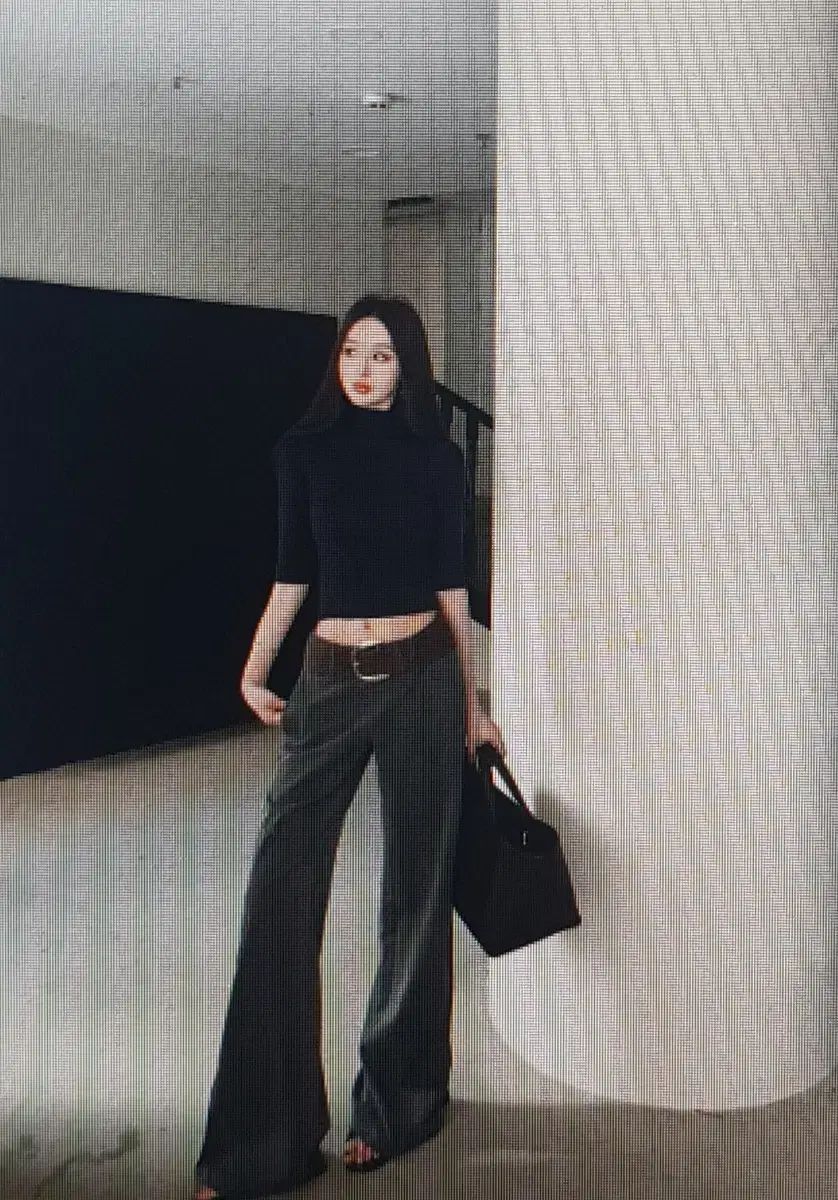 海外配送 タートルネック 半袖 クロップドTシャツ ワイド パンツ ベルト セット