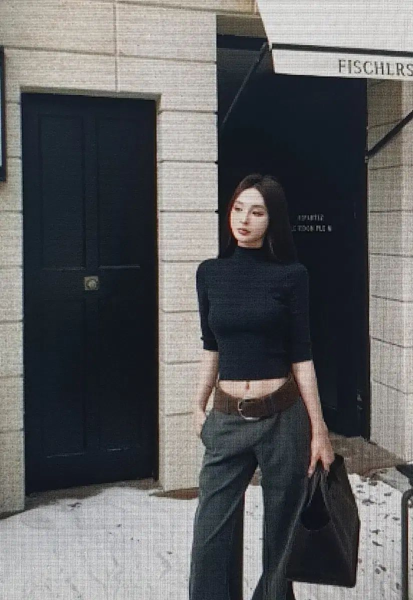 海外配送 タートルネック 半袖 クロップドTシャツ ワイド パンツ ベルト セット