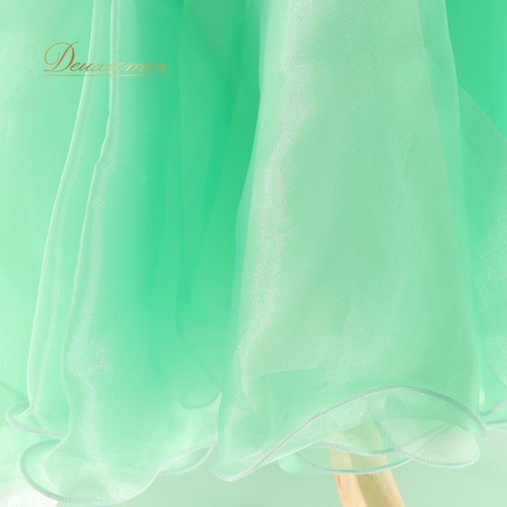 社交ダンス 衣装 ドレス ワンピース 緑 ミント 水色 黄緑 フロート デモ 競技 ダンス パーティ 発表会 グリーン系 パステル 軽やか 印象 美しい コスチューム 競技用 フォーマル モダンダンス ブルー系 フリル