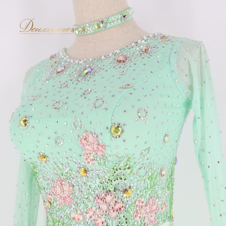 社交ダンス 衣装 スタンダードドレス ワンピース ドレス 緑 ミント