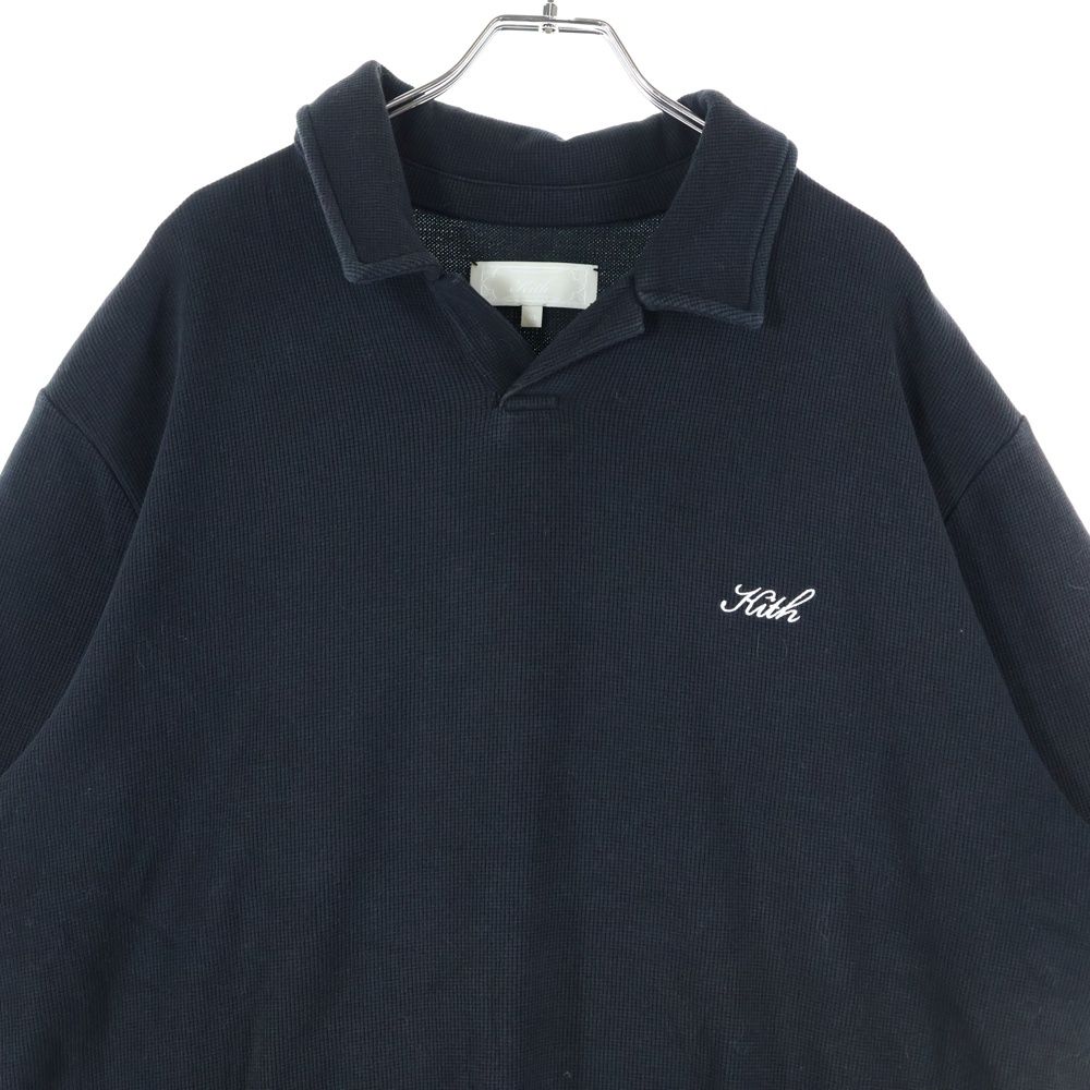 KITH (キス) 25SS フロントロゴ刺繍 コットン ポロシャツ ブラック