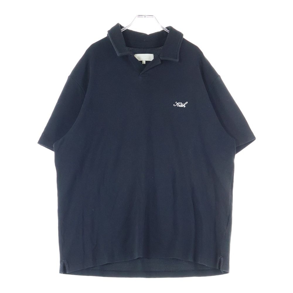 KITH ポロシャツブラック美品❗️ KITH (キス) 25SS フロントロゴ刺繍 コットン ポロシャツ ブラック