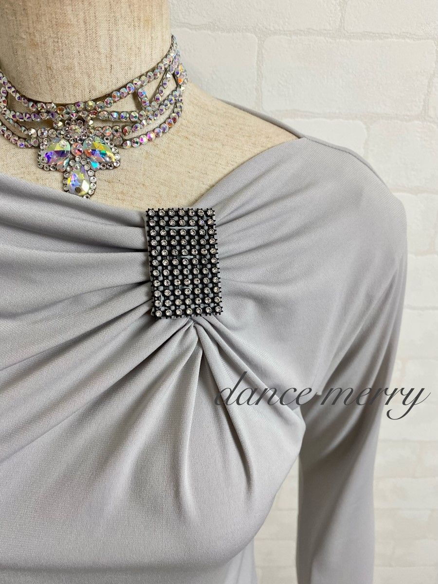 Lサイズ 新品 社交ダンス グレー トップス シンプル レッスン ワルツ