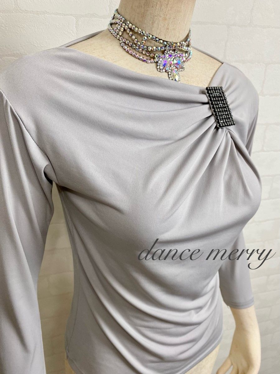 Lサイズ 新品 社交ダンス グレー トップス シンプル レッスン ワルツ