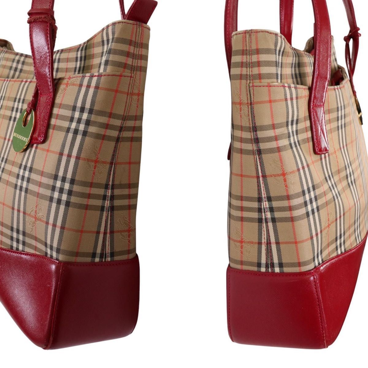 オールド　バーバリー　トートバッグ　ノバチェック　ホースロゴ　肩掛け可　レザー BURBERRY バーバリー ノバチェック レザー トートバッグ ハンドバッグ