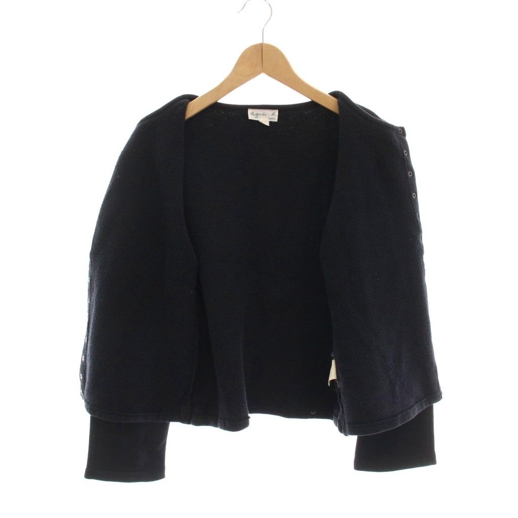 F-015-116 新品未使用　agnes b.裏起毛長袖 カーディガン アニエスベー agnes b. カーディガン 長袖 2 黒 ブラック 裏起毛 /YM