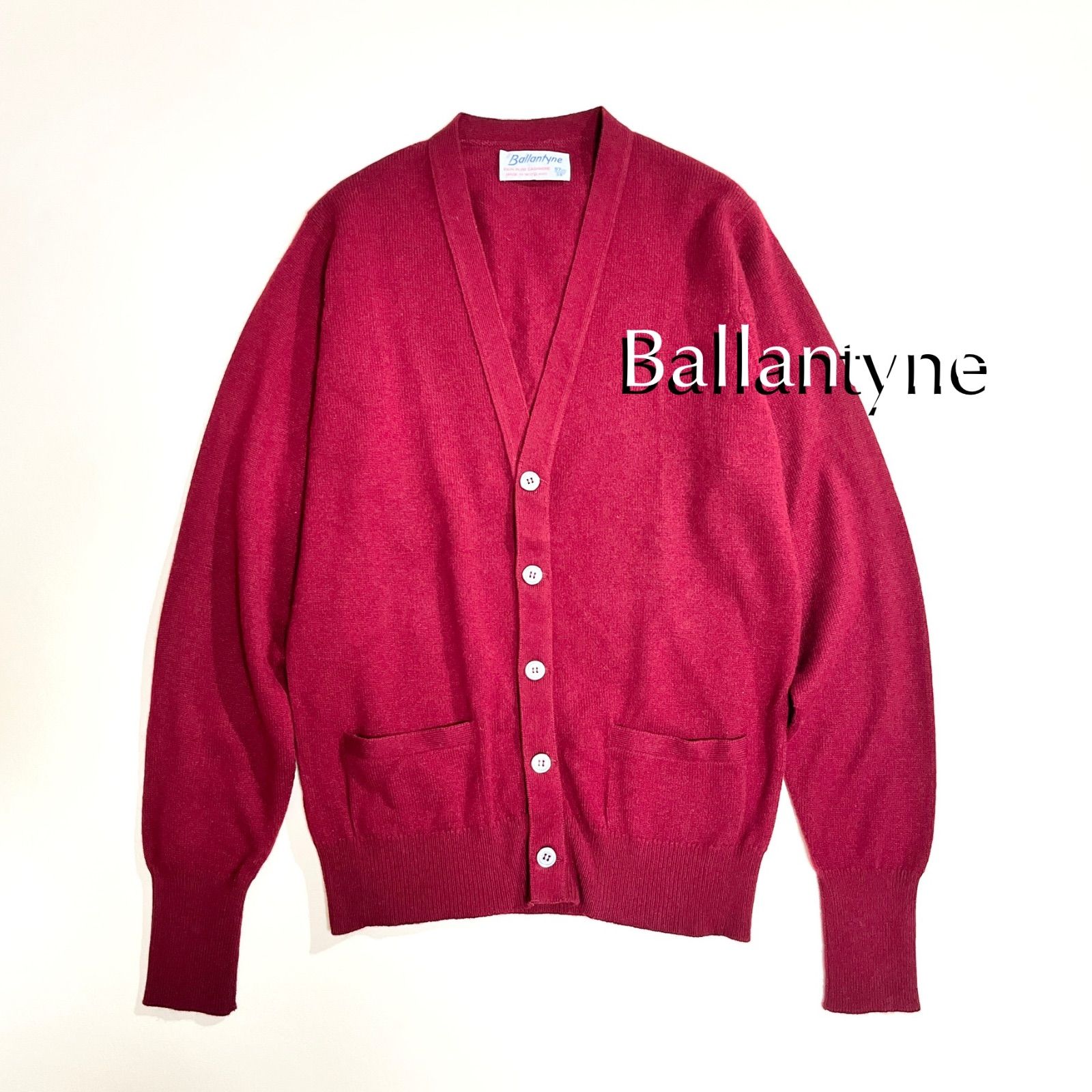 cZ 44 Ballantyne カシミヤ カーディガン ボタン ニット セーター 長袖 ボルドー 赤 Vネック ノー カシミア ンタイン CASHMERE