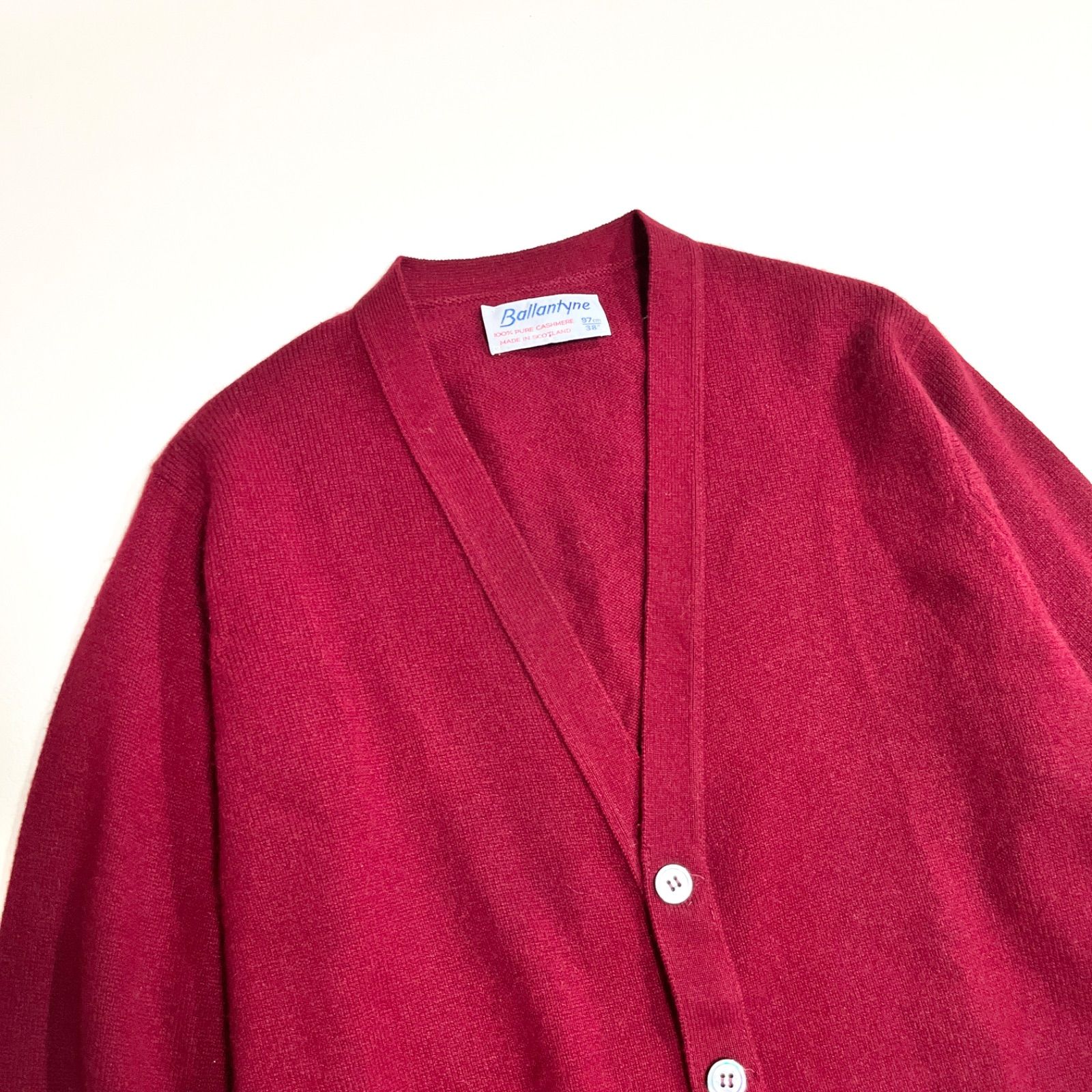 cZ 44 Ballantyne カシミヤ カーディガン ボタン ニット セーター 長袖 ボルドー 赤 Vネック ノー カシミア ンタイン CASHMERE