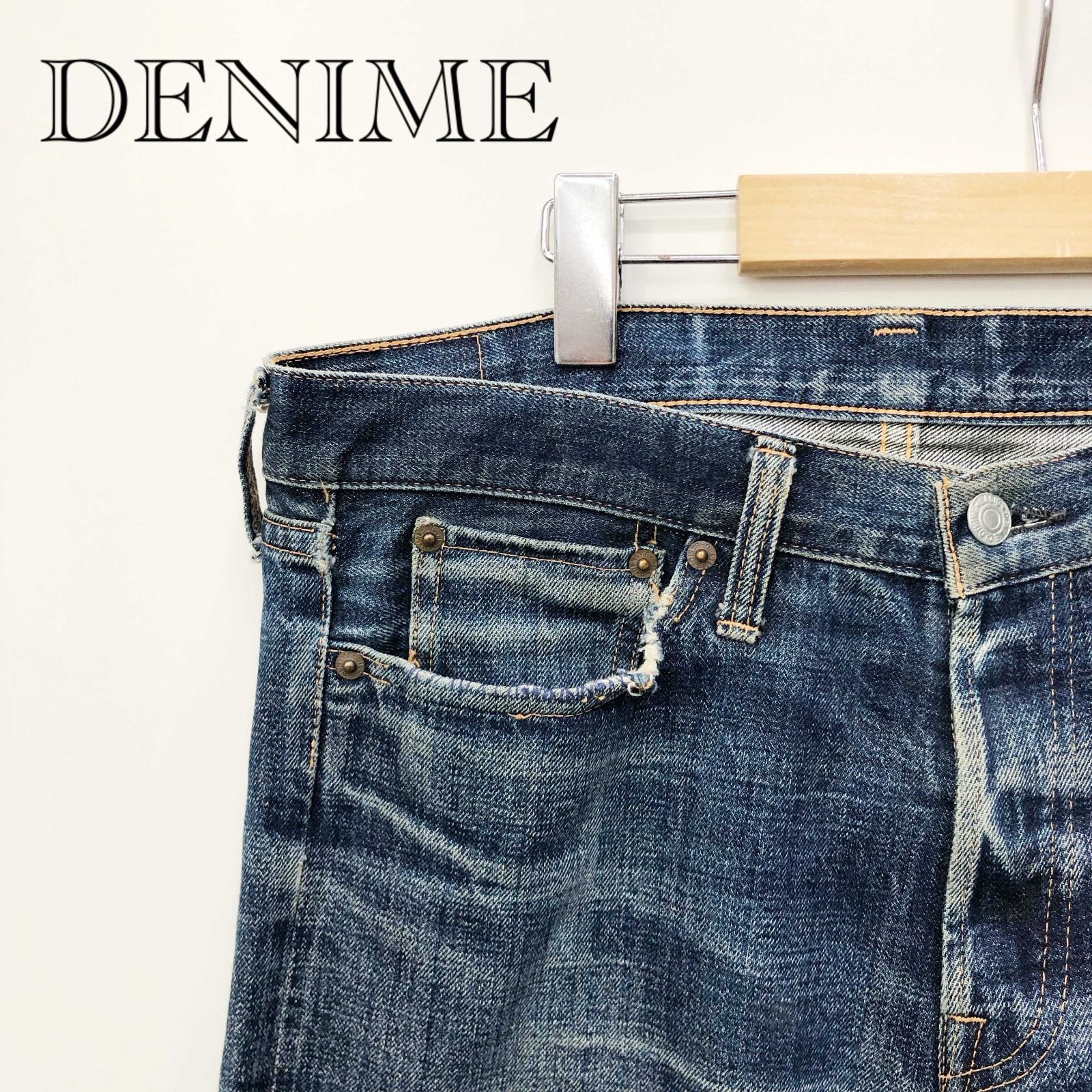 DENIME ドゥニーム ストレート デニム ジーンズ 布パッチ W32 黄耳 